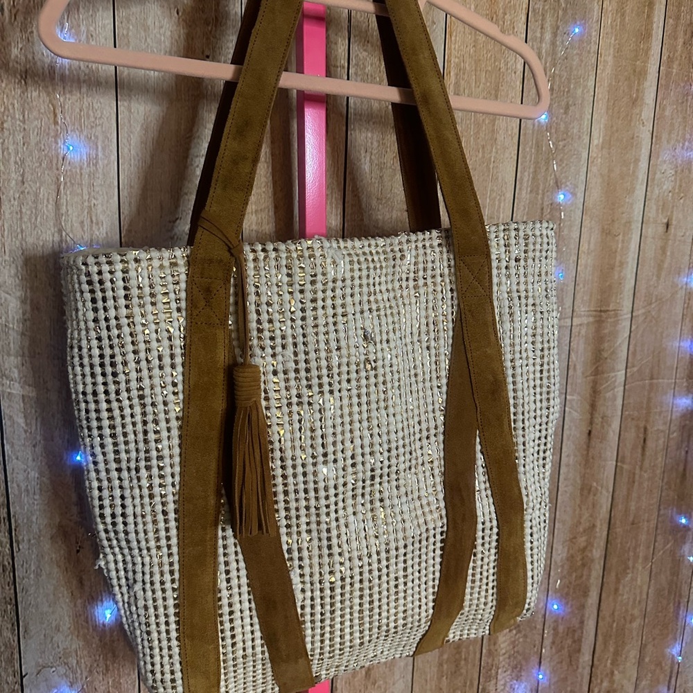 Stylish Tan and Cream Tote Bag